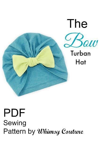 This 1920’s inspired cap design features a big knotted bow not only to hide the gathered section but also to add whimsy. Use medium weight knit fabrics, even swim suit material will work for a fun swim cap. Turban Hat Pattern, Bow Turban, Pochette Diy, Hat Sewing Pattern, Hat Sewing, Sewing Hats, Chemo Hats, Hat Patterns To Sew, Diy Bebe