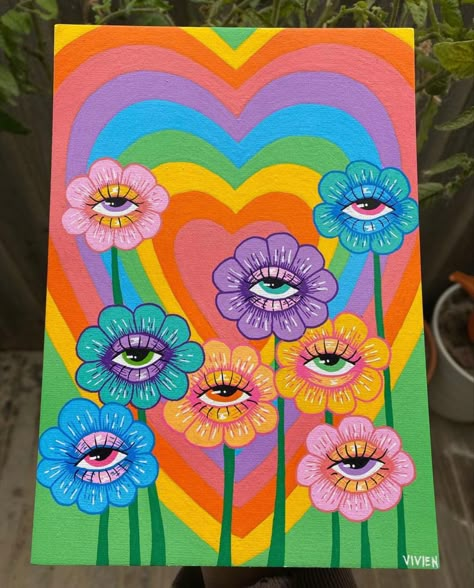 Trippy Painting, 2022 Art, Hippie Painting, Arte Van Gogh, Simple Canvas Paintings, Cute Canvas Paintings, Canvas Drawings, Easy Canvas Art, Inspo Art