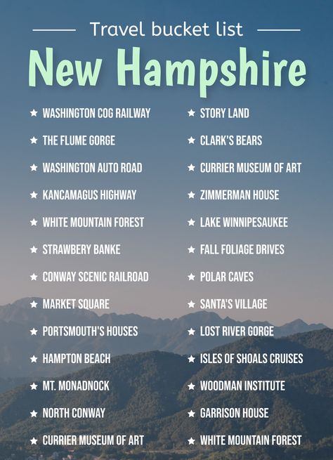 New Hampshire Bucket List, Vermont Bucket List, Easy Bucket List Ideas, Maine Bucket List, New Hampshire Travel, Bucket List Template, Rhode Island Travel, South Dakota Travel, Ohio Travel