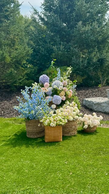 Michigan Wedding Florist || Alicia Gonzalez Winn on Instagram: "Don’t let anyone tell you that you need an arch or arbor for your wedding ceremony! The possibilities for ceremony backdrops are endless! We love when we are able to think outside the box with clients like this cute wicker basket installation for Makayla and Erik! 🤍

#weddingflorist #weddingceremony #wedding #michiganflorist #michiganwedding" Hydrangea Garland Wedding, Non Floral Wedding Arch, Wicker Wedding Decor, Arch Ideas For Wedding, Meadow Wedding Ceremony, Outdoor Ceremony Flowers, Wildflower Wedding Ceremony, Ceremony Flower Arch, Michigan Wildflowers