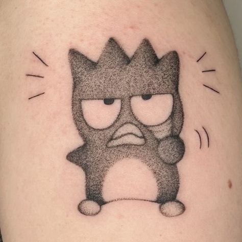 Simple Sanrio Tattoo, Kuromi And Badtz Maru Tattoo, Badtz Maru Tattoo, Badtzmaru Sanrio, Kuromi Tattoo, Sanrio Tattoos, Prom Prep, Mary Tattoo, Funky Tattoos