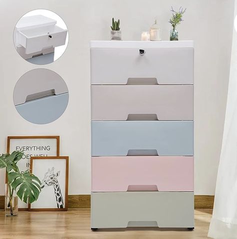 Mobile Cabinet with Casters, 5 Drawer Stackable Vertical Storage Tower Tall Chest Closet, Large Containers Organizer Unit Moveable Wardrobe, Cupboard Organization Bedroom, Clothes Cabinets, Drawer Clothes, Drawers Plastic, Plastic Dresser, Plastic Cabinet, Wardrobe Storage Cabinet, Different Home Decor Styles