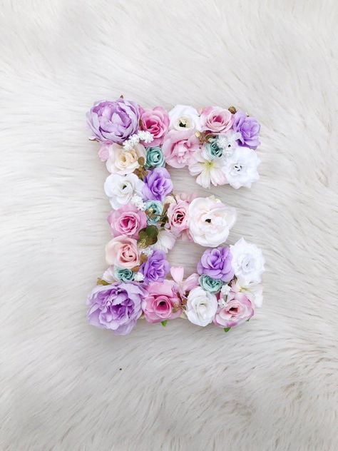 Pink, Purple, Teal, White Floral Letter, Girl Nursery Wall Art, Personalized Girl Bedroom Nursery Ar Purple Girls Bedroom, Girl Nursery Wall Art, Purple Room, Purple Nursery, Dream Nursery, Nursery Wall Art Girl, Wall White, Girl Nursery Wall, Flower Letter