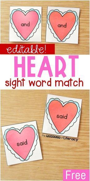 This editable heart-themed sight word match is a great Valentine's Day literacy center for Kindergarten and 1st grade. The best part is you can use it with any sight words you need! #valentinesday #sightwords #kindergarten #iteachtoo Valentine Sight Words, Kindergarten February, Kindergarten Valentines, Sight Word Fun, February Ideas, Sight Words Printables, Preschool Valentines, Kindergarten Centers, Sight Words Kindergarten