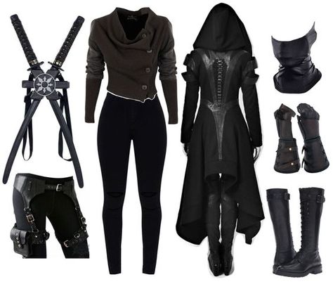 Combat Clothes, Warrior Outfit, Fair Outfits, Super Hero Outfits, Fantasy Outfits, Black Clothes, Fantasy Dress, Fantasy Clothing, Cosplay Outfits