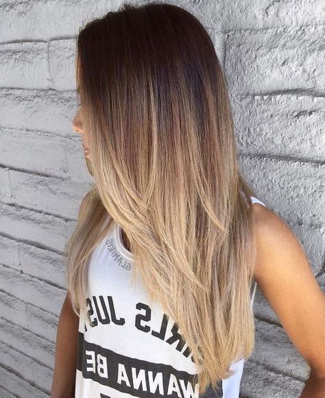 brown-to-blonde-long-straight-hair-how-to-ombre-hair-white-brick-wall-white-top Brown Ombre Hair Color, Ombre Blond, Brown Ombre Hair, Caroline Flack, Ombre Hair Blonde, Long Hair Color, Long Layered Haircuts, Ombré Hair, Ombre Hair Color