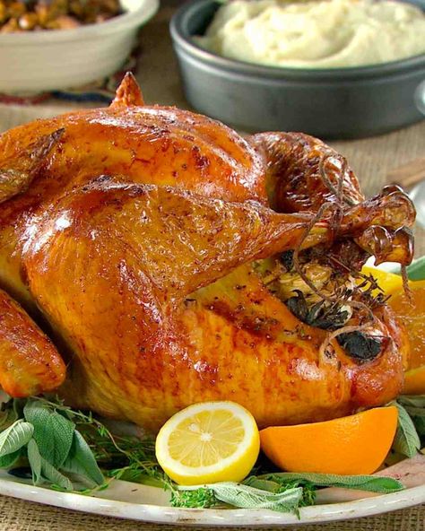 Thanksgiving Turkey: Citrus and Herb Turkey Apple Cider Brined Turkey, Brine Recipes, Perfect Roast Turkey, Herb Turkey, Roast Turkey Recipes, Perfect Roast, Fresh Turkey, Turkey Brine, Savory Herb