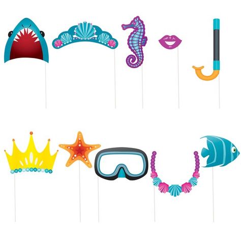 Under The Sea Party Photo Props | Under The Sea Party Accessories Under The Sea Photo Booth, Mermaid Party Supplies, Ocean Theme Party, Party Fotos, Mermaid Photos, Mermaid Party Decorations, Sea Birthday Party, Mermaid Parties, Under The Sea Theme