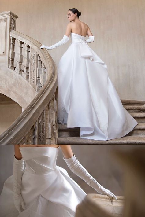 Draped Ballgown Wedding Dress, Silk Gloves Wedding Dress, Peter Langner Wedding Dress, Silk Wedding Dress Gloves, Couture Satin Wedding Dress, Mikado Wedding Dress Long Sleeve, Long Gloves With Wedding Dress, Wedding Dresses Silk Ballgown, Wedding Dresses Gloves Classy