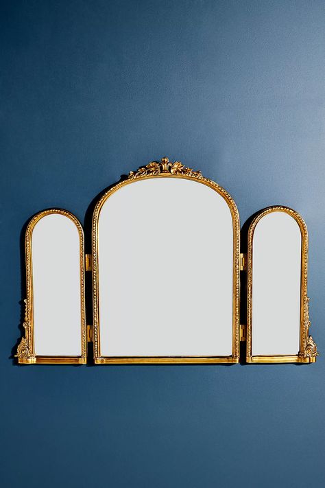 Gleaming Primrose Triptych Mirror | Anthropologie Vanity Trifold Mirror, Unique Vanity Mirror, Anthropologie Primrose Mirror, Trifold Vanity Mirror, Triptych Mirror, Nightstand Aesthetic, Gleaming Primrose Mirror, Cane Headboard, Primrose Mirror