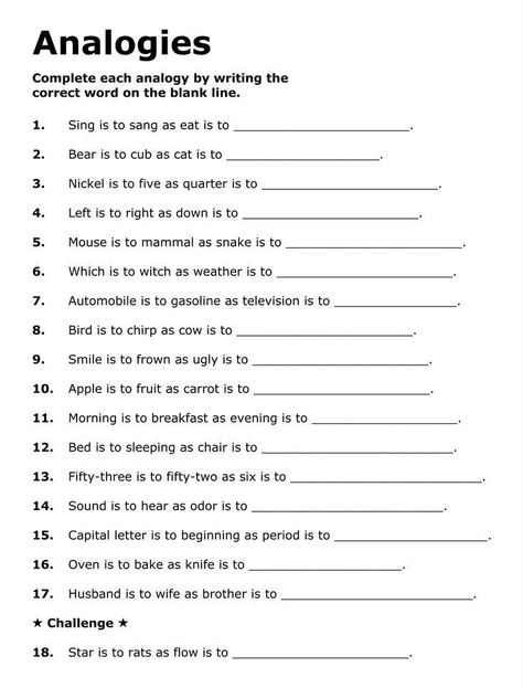 Word Analogy Worksheet, Esl Worksheets For Adults, Life Analogies, Cognitive Activities For Adults, Analogies Worksheet, Analogy Worksheet, Cognitive Worksheets, High School Worksheets, Analogies Activities