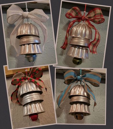 Vintage Aluminum Mini Jell-O Mold Bells. These turned out so Adorable!!! | Christmas crafts, Vintage christmas crafts, Christmas diy Crafts Christmas Diy, Vintage Jello Molds, Creative Christmas Crafts, Tart Tins, Vintage Christmas Crafts, Christmas Crafts Ideas, Booth Decor, Crafts Vintage, Jello Molds