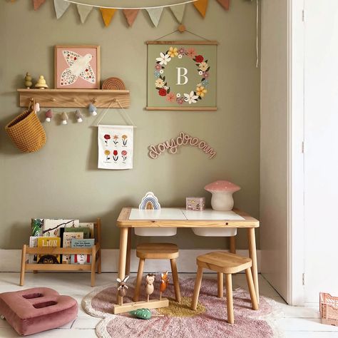 Berry Bedroom, Floral Kids Room, Rattan Room, Ikea Flisat Table, Ikea Finds, Toddler Rooms, Toddler Bedrooms, Toy Rooms, Kids Interior