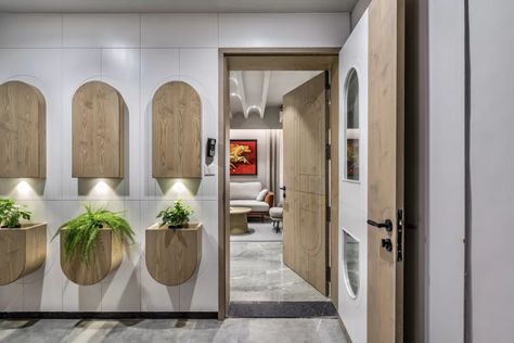 A Sophisticated and Contemporary Design that Seamlessly Integrates with Urban Lifestyle Entrance Designs For Home, Office Main Door Design, Apartment Flat Entrance Design, Indian Door Design, Entry Foyer Design, Vestibule Design, Entrance Design Ideas, Entry Door Designs, House Main Door