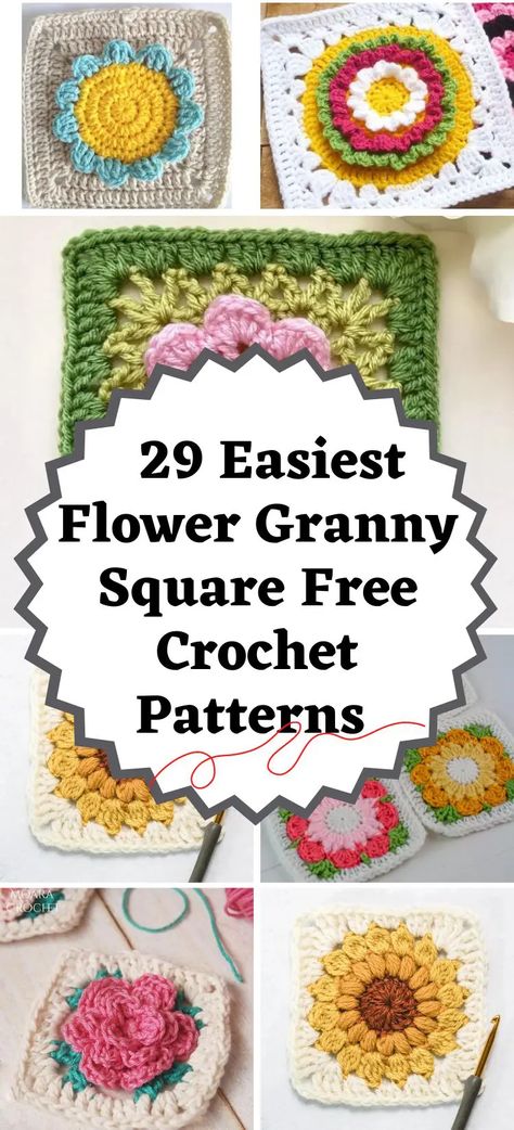 29 Easiest Flower Granny Square Free Crochet Patterns (easy) - Little World of Whimsy Crochet Squares Easy, Granny Square Hobo Bag, Floral Crochet Granny Squares, Floral Granny Square Crochet Pattern Free, Crochet Granny Square Flower Bag, Flower Granny Squares Free Patterns, Granny Square Flower Pattern Free, Easy Granny Squares For Beginners, Floral Granny Square Crochet Pattern