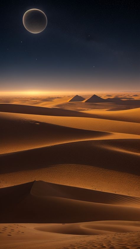 A breathtaking scene set in the vast Egyptian desert, where the majestic pyramids rise from the golden sands. Desert Fantasy Aesthetic, Sand Dunes Aesthetic, Sand Kingdom, Desert Palace, Arab Desert, Dune Desert, Egypt Desert, Sand Aesthetic, Desert Tattoo