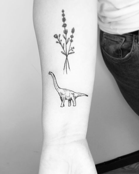 Little Brachiosaurus tattooed on the right wrist by Jake Harry Ditchfield Film Posters Illustration, Matching Bff Tattoos, Bts Tattoos, Small Tats, Dinosaur Tattoos, Cute Rose, Bff Tattoos, Rose Tattoos, Wrist Tattoos