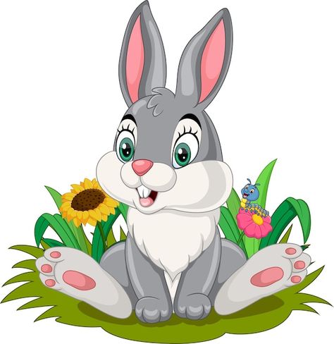 Cute Rabbit Illustration, Batman Invitations, Poppy Coloring Page, Rabbit Sitting, Rabbit Pictures, Rabbit Vector, Rabbit Illustration, Flower Painting Canvas, Cartoon Rabbit