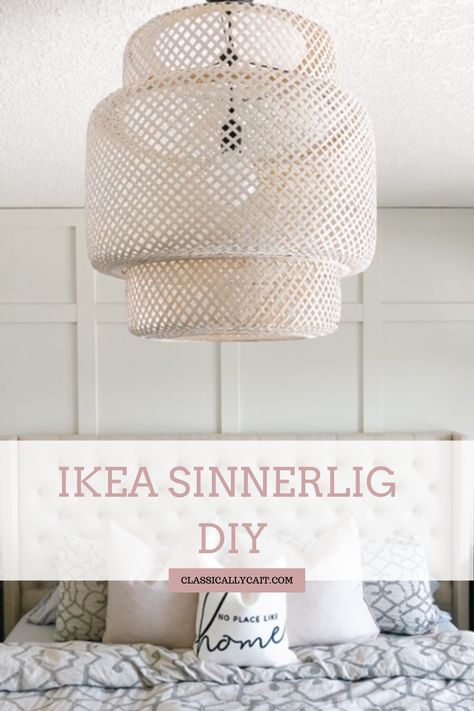 IKEA SINNERLIG pendent DIY, simple way to upgrade your space.  IKEA sinnerlig, IKEA sinnerlig pendent, IKEA sinnerling hack, IKEA sinnerling pendent hack, IKEA hack, IKEA bedroom, IKEA sinnerling pendent bedroom, IKEA sinnerling bedroom. #IKEAhack #IKEAlight #IKEAsinnerling Sinnerlig Ikea, Upstairs Addition, Ikea Light, Easy Home Diy Upgrades, Rattan Lampe, Bedroom Paint Colors Master, Ikea Lamp, South Point, Ikea Bedroom