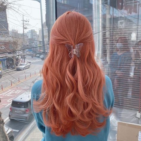 Warm Pink Hair, Hair Color For Long Hair, Hair Color Peach, Color For Long Hair, Coral Pink Hair, Ginger Hair Dyed, Pink And Orange Hair, Peach Hair Colors, For Long Hair Hairstyles