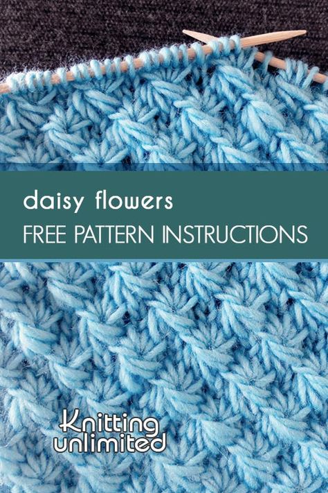 Flower Stitch Knitting, Flower Knitting Pattern Charts, Flower Knit Blanket, Daisy Knitting Pattern, Daisy Stitch Knitting, Daisy And Storm Free Knitting Pattern, Knitted Daisy, Flowers Knitting, Knitted Dishcloth Patterns Free