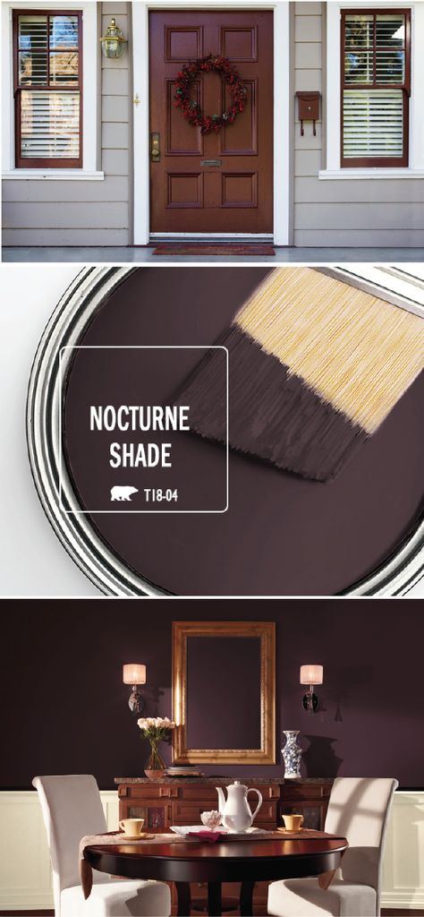 There’s nothing like a fresh coat of paint to give your home an easy refresh for the holiday entertaining season. Find inspiration in the BEHR Paint Color of the Month: Nocturne Shade. This dark purple hue lends an elegant, vintage feel to your home when paired with warm wood, bright white, and neutral gray accents. Check out this article to learn more. Nocturne Shade, Colorful Living Room Bright, Color Of The Month, Behr Paint Colors, Door Paint, Behr Paint, Casa Vintage, Purple Paint, Interior Paint Colors