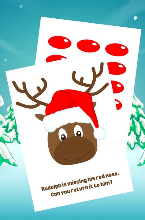 Rudolph Christmas Party, Fun Party Games For Kids, Pin The Nose On Rudolph, Printables For School, Rudolph Party, Christmas Game For Kids, Balloon Party Games, Diy Party Games, Funny Party Games