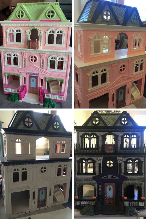 Haunted Dolls House Transformation - diy Thought Barbie Haunted House, Haunted Dollhouse Furniture, Halloween Playhouse, Pj Aesthetic, Furniture Diy Ideas, Spooky Dollhouse, Playhouse Diy, Monster Room, Dollhouse Makeover