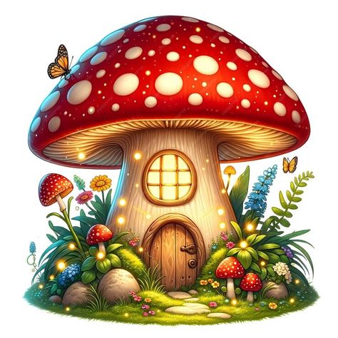 Premium Photo | Whimsical Mushroom House Illustration in an Enchanted Forest Mushroom House Illustration, Forest Animals Illustration, Fall Drawings, Whimsical Art Paintings, Construction Paper Crafts, Watercolor Food, Cicely Mary Barker, Mushroom House, House Illustration