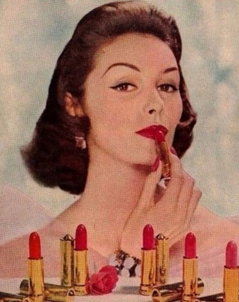 50's makeup loves red lipstick 1950s Beauty, 1950s Makeup, 50s Makeup, Lipstick Ad, Vintage Makeup Ads, Makeup Ads, Avon Cosmetics, Wear Red Lipstick, Beauty Ad