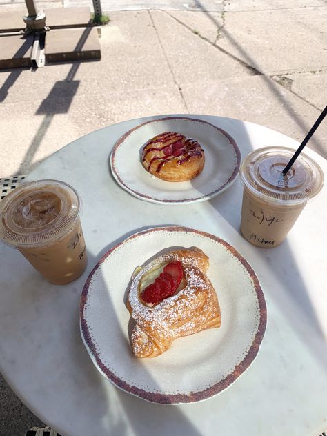 Coffee And Pastry Aesthetic, Danish Pastry, Iced Coffee, Coffee Shop, Pastry, Coffee, Baking