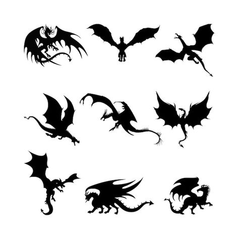 Small Dragon Silhouette, Dragon Flying Drawing Reference, Flying Dragons Tattoo, Dragon Sillouhette, Wyvern Silhouette, Dragon Flying Tattoo, Flying Dragon Sketch, Dragon Flying Drawing, Flying Dragon Drawing