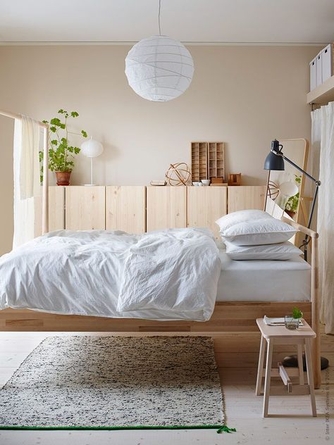 Clever IKEA Buys That Make Small-Space Living a Breeze Ikea Small Bedroom, Ikea Bedroom Design, Ikea Bed Hacks, Small Boys Bedrooms, Bed Hacks, Scandi Bedroom, White Duvet Cover, Ikea Catalog, Ikea Bedroom