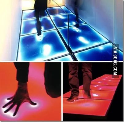 Pressure Sensitive Floor - 9GAG Interactive Architecture, Interaktives Design, Flooring Designs, Creative Flooring, Unique Flooring, Contemporary Floor, Interactive Installation, Exhibition Display, Interactive Art