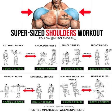 Want BIGGER Shoulders? Try this workout LIKE/SAVE IT if you found this useful. FOLLOW @musclemorph_ for more exercise & nutrition tips . *A Superset is when you do two exercises back to back with no rest between them . TAG A GYM BUDDY . ✳Enhance your progress with @musclemorph_ Supplements ➡MuscleMorphSupps.com #MuscleMorph via ✨ @padgram ✨(http://dl.padgram.com) Bigger Shoulders, Workouts For Men, Traps Workout, Fitness Studio Training, Gym Antrenmanları, Gym Buddy, Trening Fitness, Big Shoulders, Muscle Building Workouts