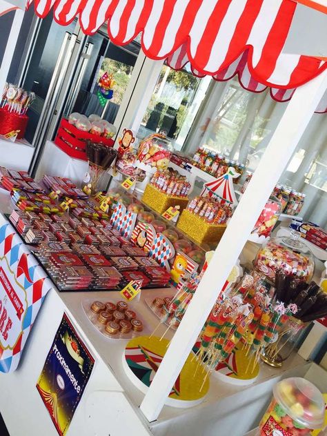 What a fabulous Carnival Quinceanera candy cart! See more party ideas at CatchMyParty.com Carnival Party Foods, Carnival Candy, Carnival Birthday Party Ideas, Colorful Backyard, Circus Birthday Party Theme, Celebration Food, Carnival Celebration, Curious George Party, Carnival Birthday Party Theme