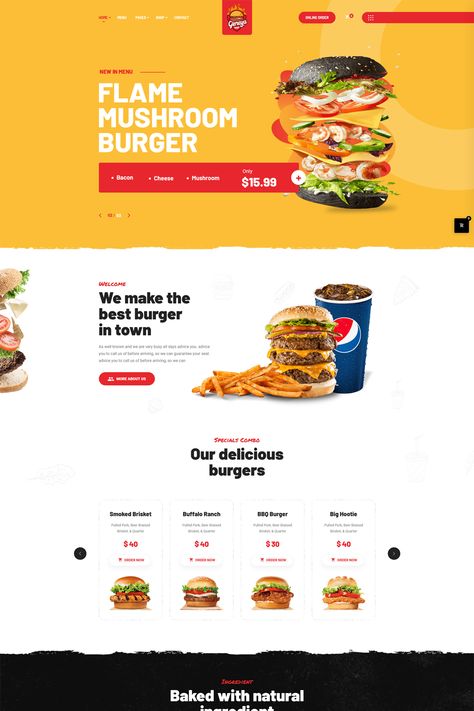 Gloreya is a WordPress theme designed specifically for food ordering and delivery websites for restaurants and food businesses. It offers a range of features and design elements to create an attractive and functional platform for online food ordering and delivery services. Food Delivery Website, Burger Delivery, Food Website Design, Food Web Design, Bbq Burgers, Mushroom Burger, Restaurant Website, Delicious Burgers, Food Website