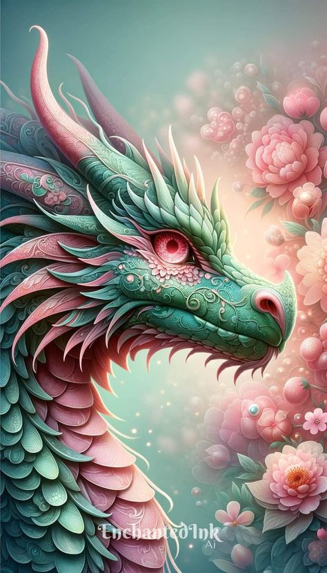 Dragon And Cherry Blossoms, Dragon Made Of Flowers, Beautiful Dragon Art, Cute Dragon Illustration, Pretty Dragon, Spring Dragon, Mythical Creatures Fantasy, Dragon Artwork Fantasy, Fairy Dragon