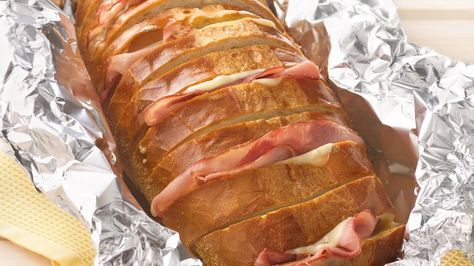 Grilled Ham and Cheese Pull-Apart Sandwich Loaf Easy Camping Dinners, Cheese Pull Apart, Cheese Pull, Grilled Ham And Cheese, Sandwich Loaf, Grilled Ham, Camping Dinners, Campfire Food, Loaf Recipes