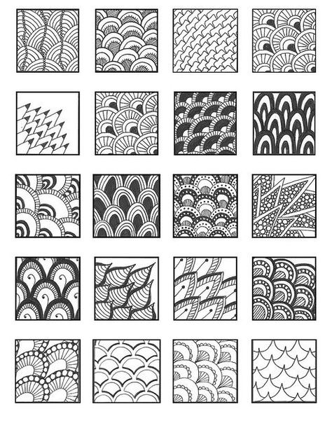 Zentangle Inspiration Sheet (scheduled via http://www.tailwindapp.com?utm_source=pinterest&utm_medium=twpin&utm_content=post90143445&utm_campaign=scheduler_attribution) Modele Zentangle, Zantangle Art, Arte Doodle, Zentangle Tutorial, Tangle Doodle, Zentangle Designs, Doodle Inspiration, Mandala Art Lesson, Tangle Art