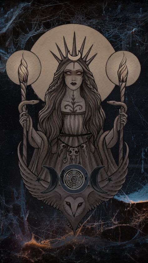 Hekate Tarot Card, Hekate Wallpaper, Hekate Goddess Art, Hecate Goddess Art, Hecate Goddess Tattoo, Pagan Wallpaper, Hekate Art, Lilith Wallpaper, Greek Goddess Art