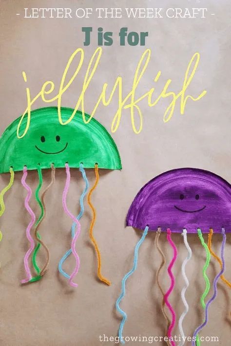 Letter J Crafts, Babysitting Crafts, Jellyfish Craft, K Crafts, Toddler Arts And Crafts, Preschool Arts And Crafts, Daycare Activities, Letter Of The Week, Preschool Art Activities