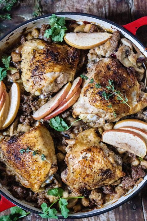 Harvest Roasted Chicken and Stuffing Skillet - My Kitchen Little Roasted Chicken And Stuffing, Thanksgiving Meal Plan, Chicken And Stuffing, Easy Home Recipes, Turkey Tenderloin, Thanksgiving Prep, Herb Stuffing, Easy Autumn Recipes, Easy Recipes For Beginners