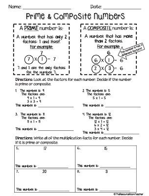 Prime Numbers Worksheet, Prime Factorization Worksheet, Prime Composite, Prime And Composite Numbers, Elementary Math Lessons, Resource Room Teacher, Composite Numbers, Prime Factorization, Factors And Multiples