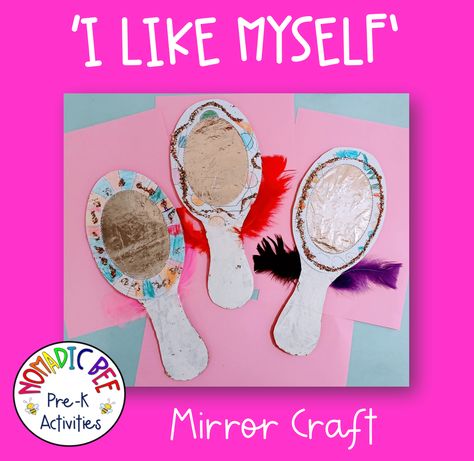 Awesome Me Preschool Activities, Getting To Know You Preschool Crafts, Myself Theme Board Ideas For Preschool, My Self Craft Preschool, Identity Preschool Activities, Self Identity Activities Preschool, Preschool Mirror Activities, Mirror Activities For Kids, All About Me Art And Craft