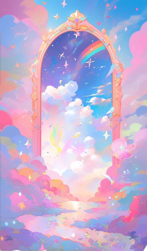 Vibrant Colors Aesthetic, Dreamy Aesthetic Wallpaper, Magical Background, Kawaii Stars, Crafts Wallpaper, Princess Design, Dreamy Artwork, Images Kawaii, Colorful Clouds