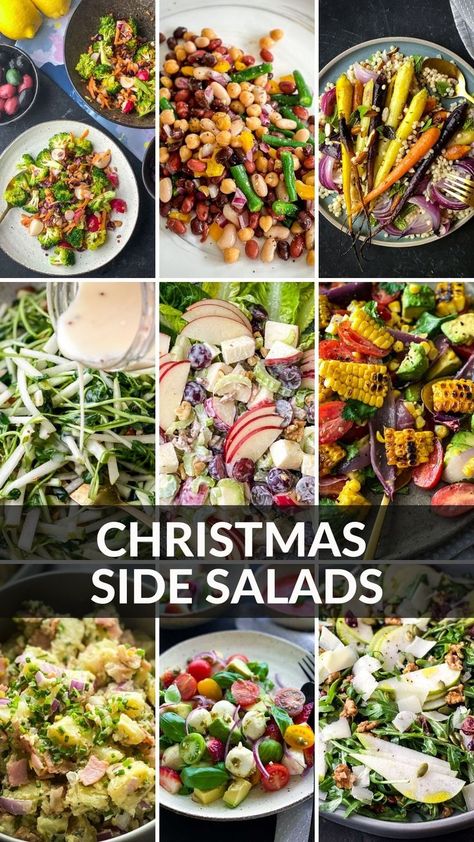 Cold Salads For Christmas, Festive Salads Christmas, Winter Salads For Parties, Christmas Salads Recipes Holidays, Christmas Salad Ideas, Xmas Salads, Christmas Green Beans, Christmas Vegetables Side Dishes, Dinner Party Salad