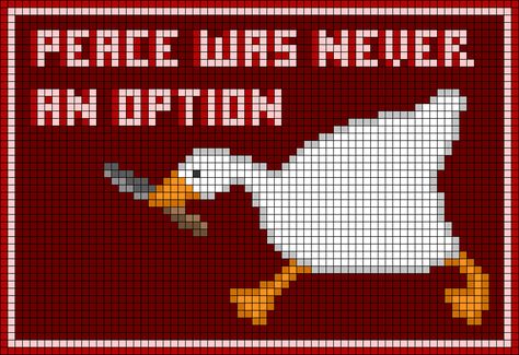 Untitled Goose Game Crochet, Funky Cross Stitch Patterns, Pixel Art Knitting, Phoebe Bridgers Alpha Pattern, Alpha Pattern Knitting, Goose Alpha Pattern, Alpha Patterns Funny, Snake Alpha Pattern, Crochet Pixel Pattern Aesthetic