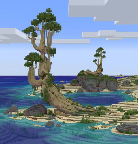 Megabase Ideas Minecraft, Minecraft Beach Terraforming, Custom Biome Minecraft, Minecraft Nature Builds, Minecraft Beach Ideas, Terraforming Minecraft, Minecraft Megabase, Minecraft Trees Design, Minecraft Landscaping Ideas