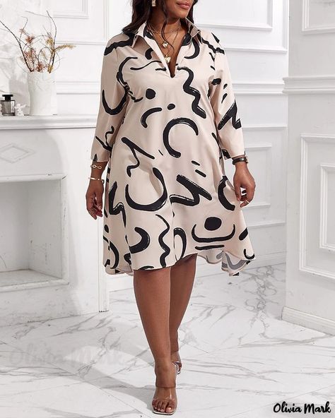 Olivia Mark - Plus Size Flowy Shirt Dress with Abstract Print Plus Size Flowy Dress, Sukienki Plus Size, Plus Size Summer Outfits, Flowy Shirt, Stylish Plus, Printed Shirt Dress, African Design Dresses, Plus Size Summer, Print Dresses